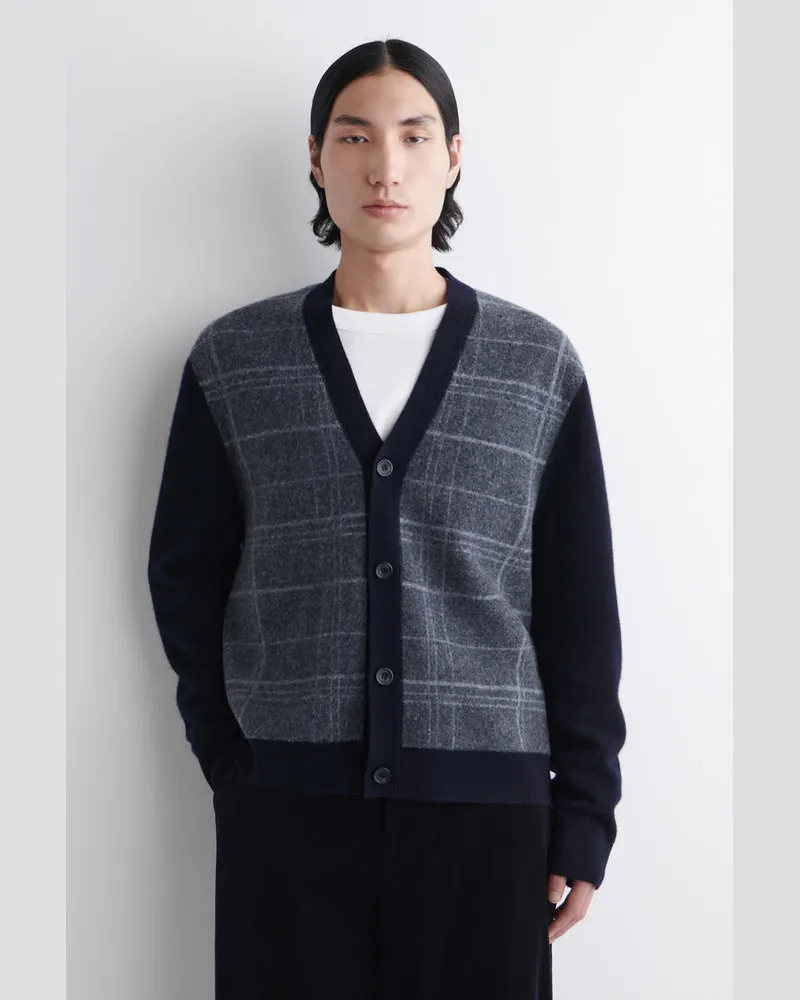 COS Checked Wool V-Neck Cardigan Blau