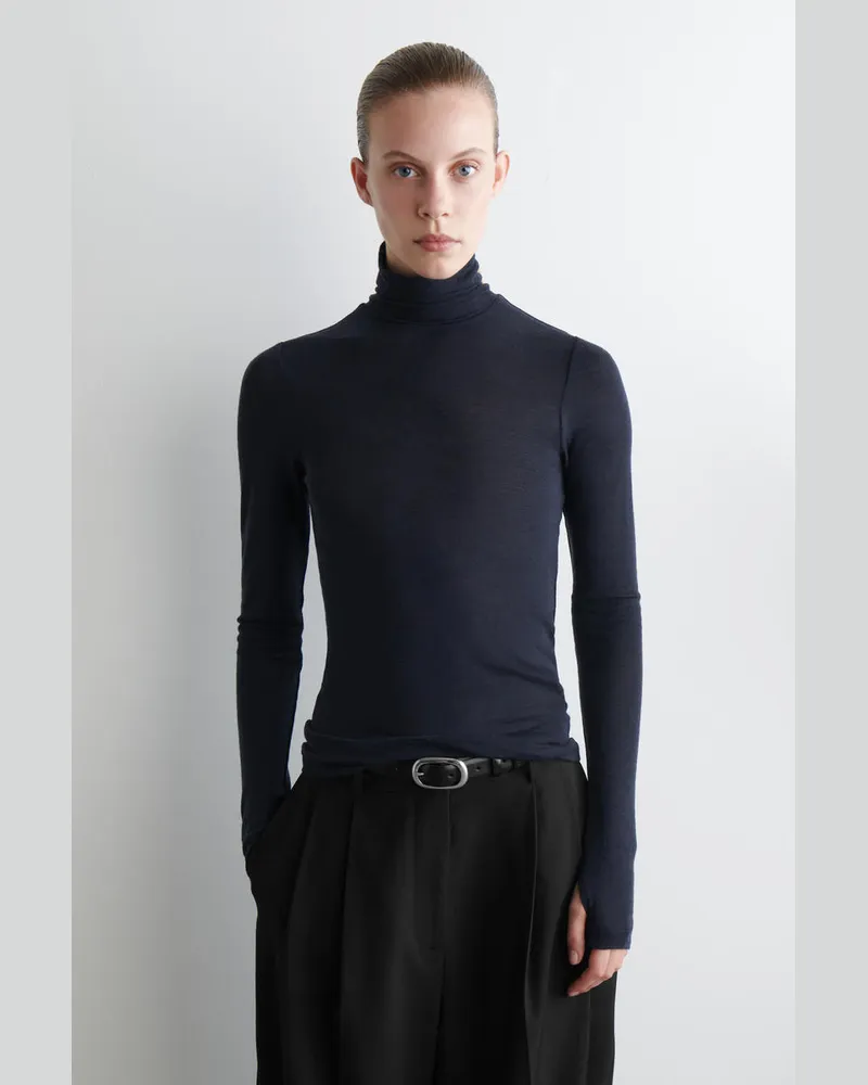 COS Oberteil Aus Merinowolle Mit Hohem Kragen Blau