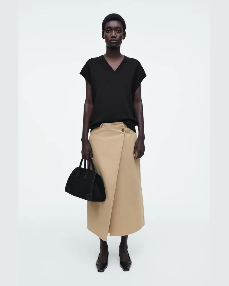 COS Asymmetrischer Midirock Aus Baumwolle Beige