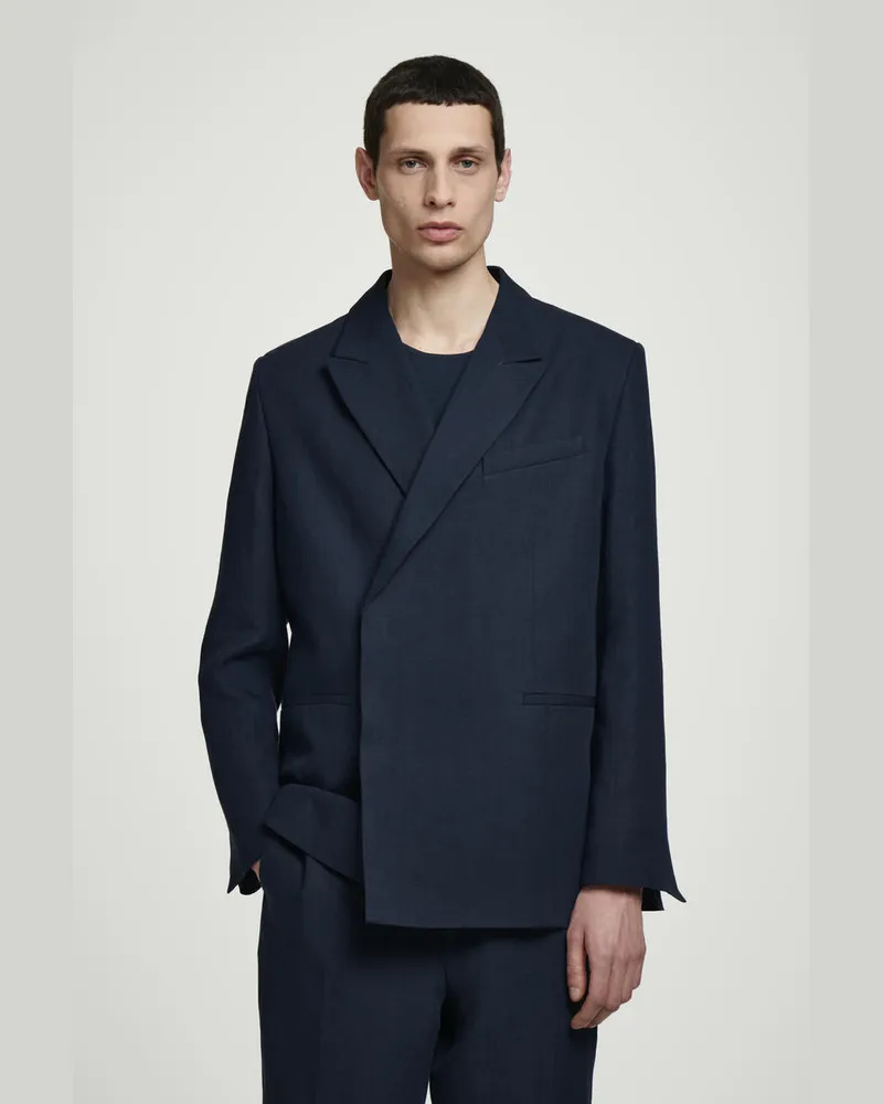 COS Lockerer Doppelreihiger Leinenblazer Blau