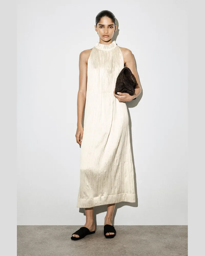 COS Midikleid Aus Satin In Knitteroptik Weiß