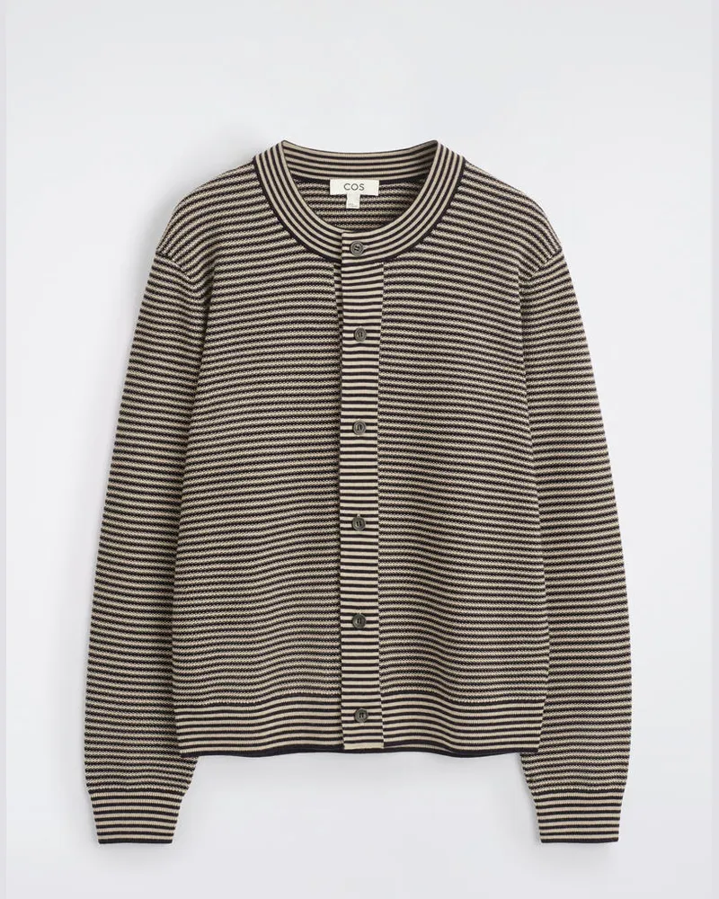 COS Gestreifte Strickjacke Aus Merinowolle Beige