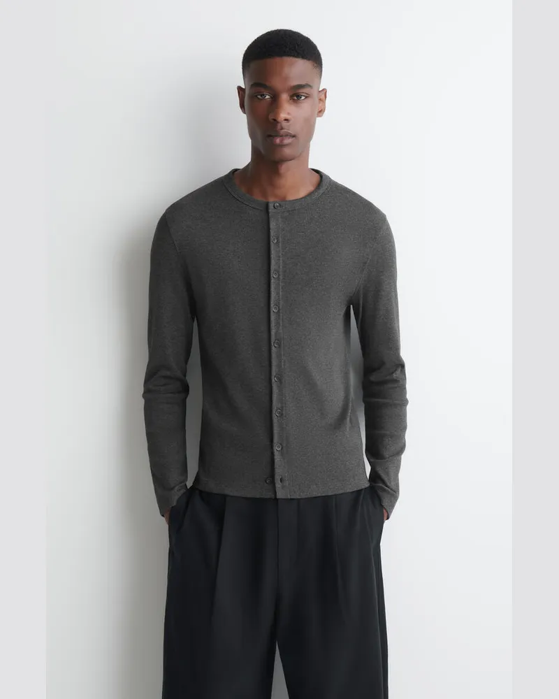 COS Schmale Gerippte Strickjacke Aus Baumwolle Grau