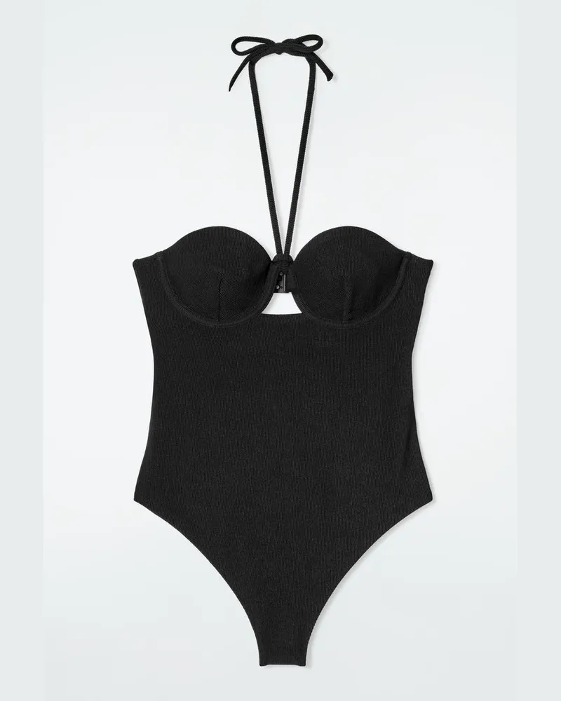 COS Gerippter Neckholder-Badeanzug Mit Bügeln Schwarz