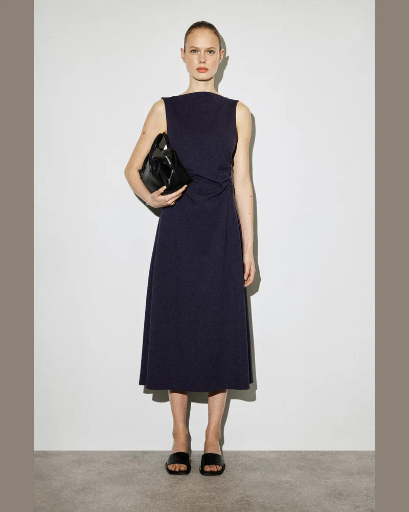 COS Baumwolljersey-Midikleid Mit Rüschen An Der Taille Blau