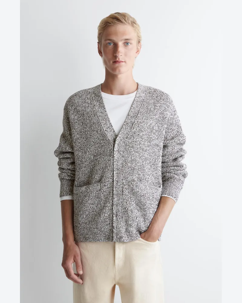 COS Flecked V-Neck Zip-Up Cardigan Braun