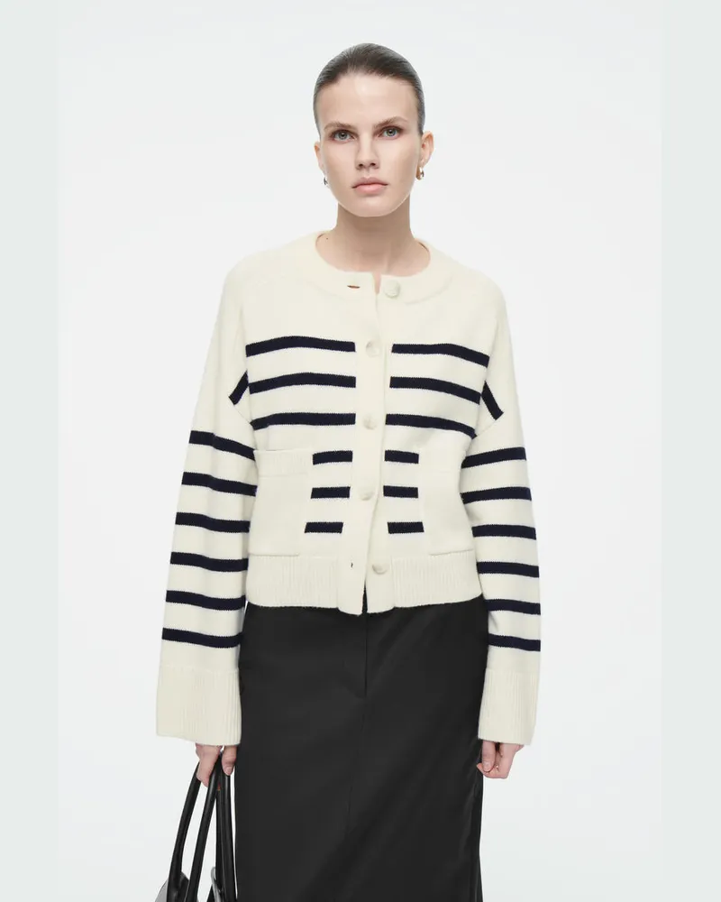 COS Strickjacke Aus Wolle Mit Rundhalsausschnitt Weiß