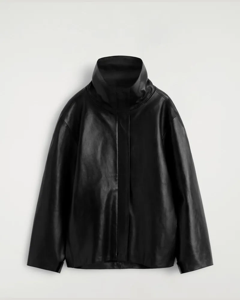 COS Lederjacke Mit Kragen Schwarz