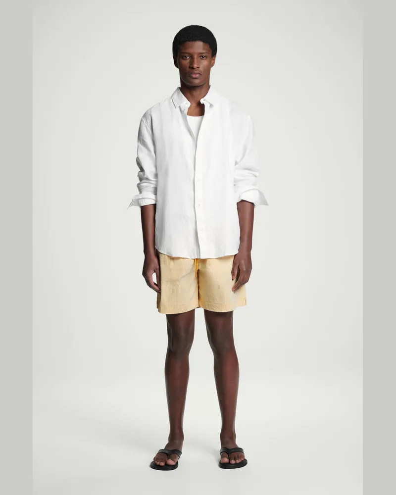COS Gestreifte Badeshorts Aus Seersucker Gelb