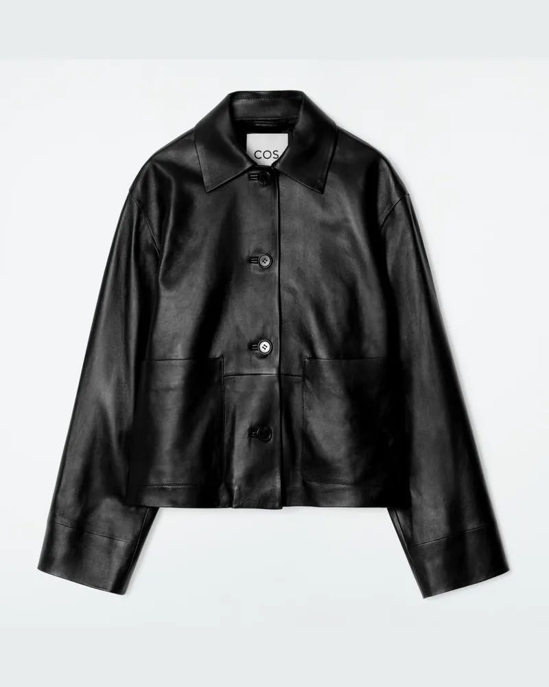COS Kastenförmige Lederjacke Mit Kragen Schwarz