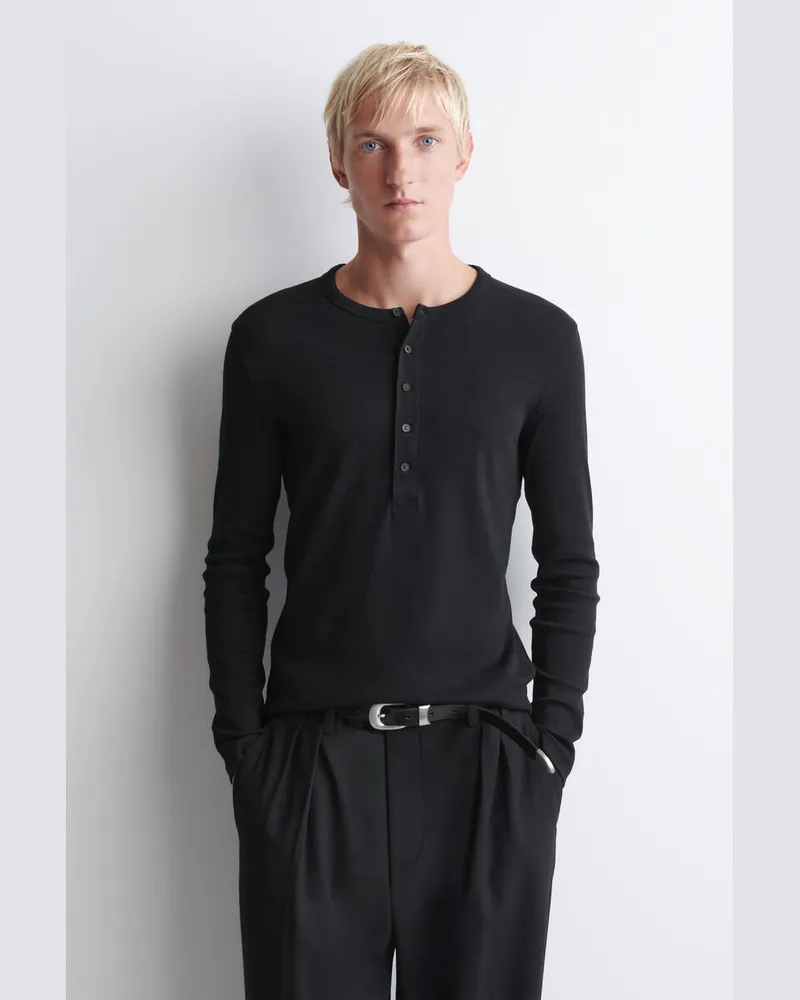 COS Schmales, Geripptes Langarmshirt Aus Baumwolle Schwarz