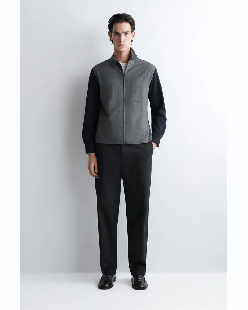 COS Karierte Harrington-Jacke Mit Jersey-Partie Blau