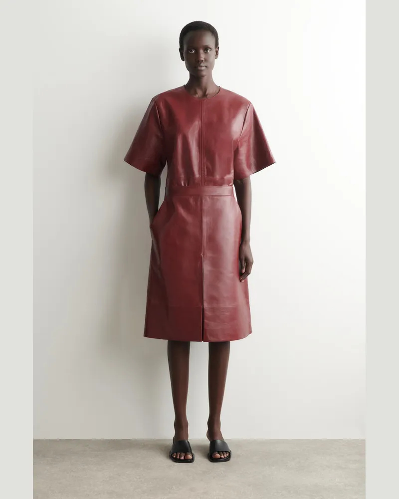 COS Midirock Mit Falten Aus Texturiertem Leder Rot