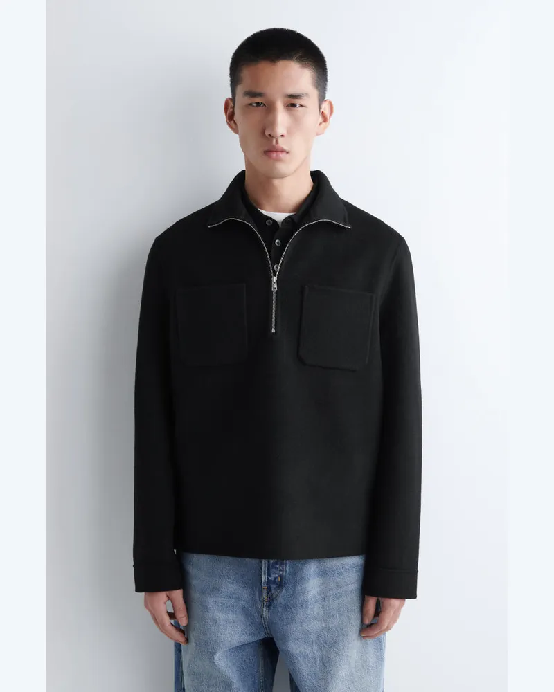 COS Hemdjacke Aus Doubleface-Wolle Mit Reissverschluss Schwarz