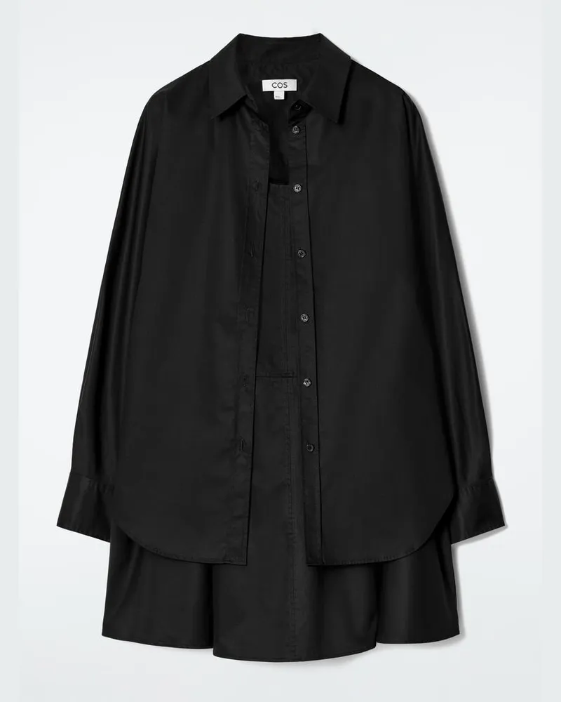 COS Mehrlagiges Trapezförmiges Hemdkleid Schwarz