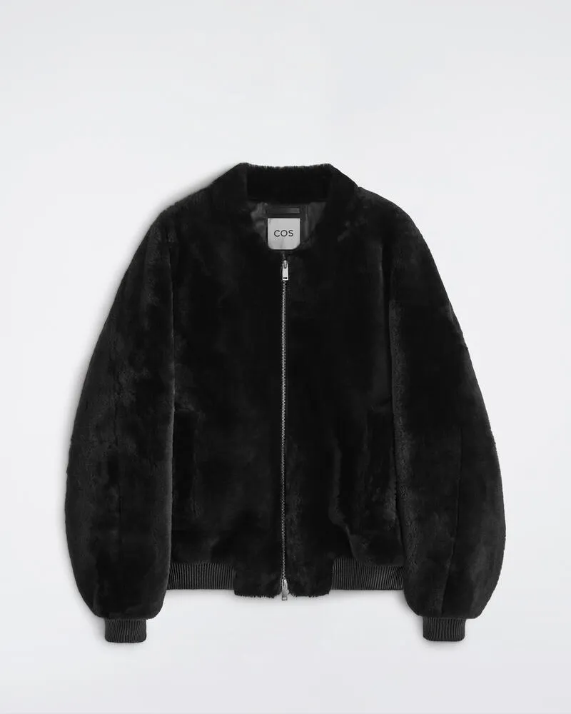 COS Wattierte Bomberjacke Aus Shearling Grau
