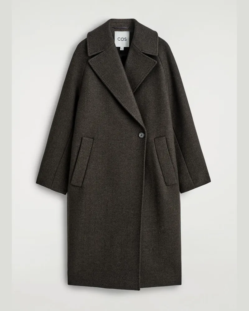 COS Doppelreihiger Langer Oversized-Mantel Aus Wolle Grün