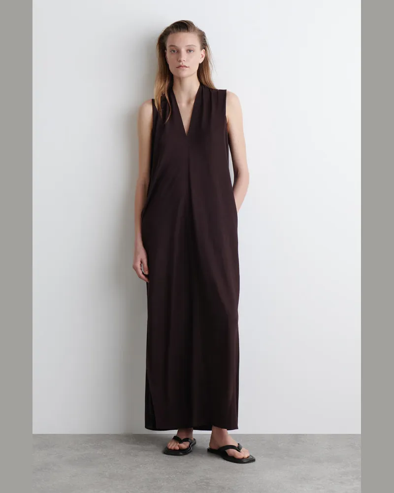 COS Drapiertes Maxikleid Mit V-Ausschnitt Braun