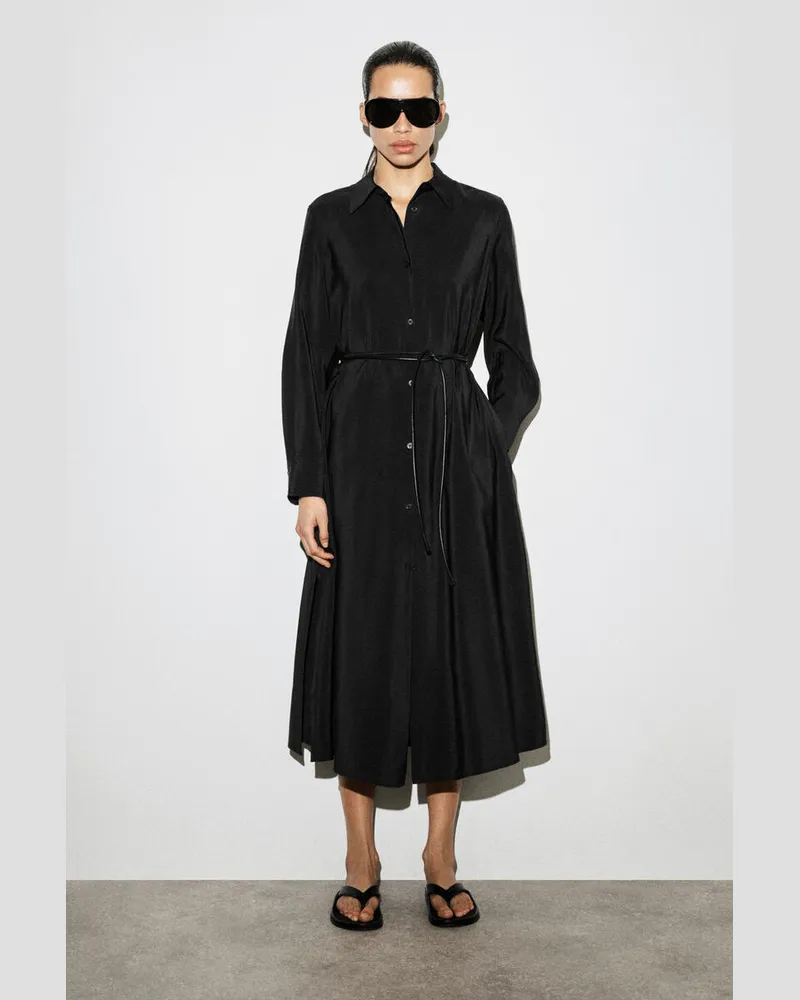 COS Fliessendes Hemdkleid In Midilänge Schwarz