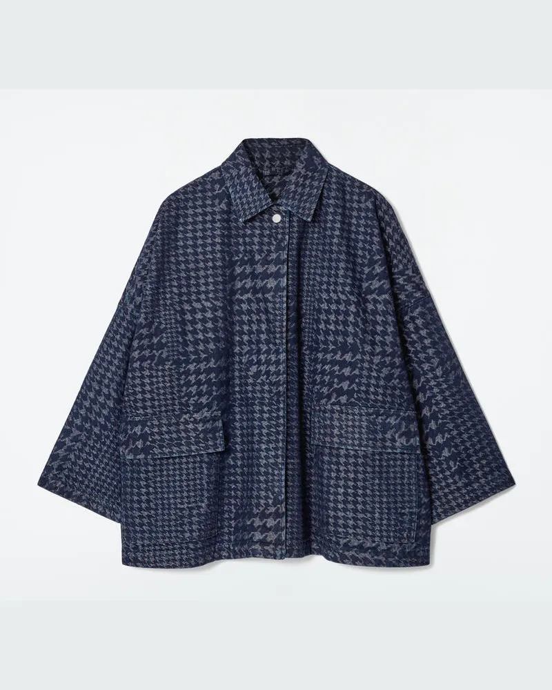 COS Jeansjacke Aus Jacquard Mit Hahnentrittmuster Blau