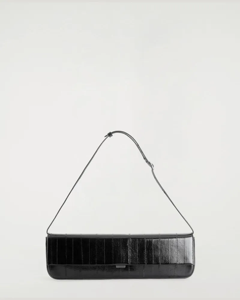 COS Parquet Clutch - Leder Mit Aal-Effekt Schwarz
