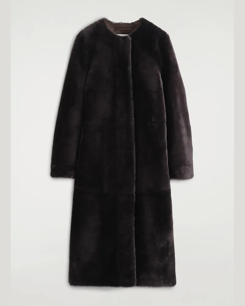 COS Kragenloser Mantel Aus Shearling Braun