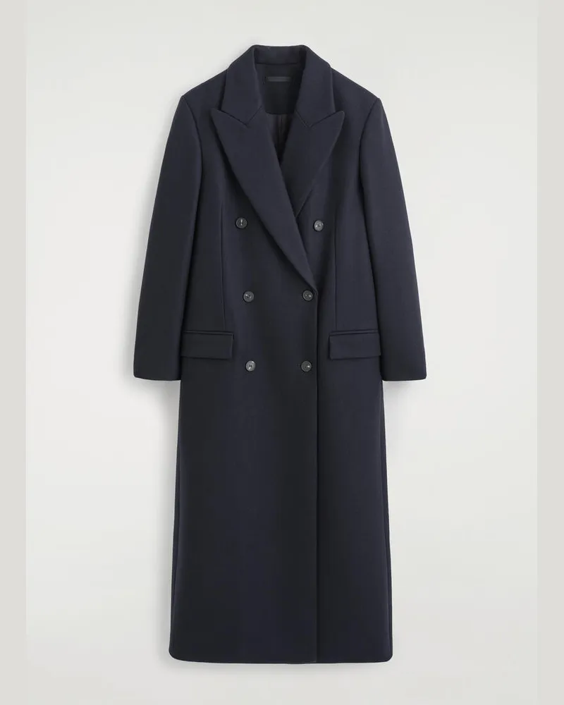COS Eleganter Doppelreihiger Langer Wollmantel Blau