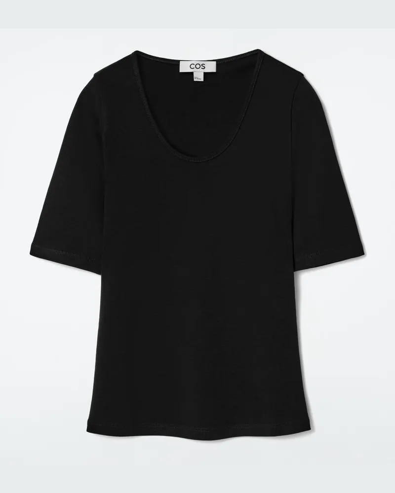 COS Schmales Baumwoll-T-Shirt Mit Tiefem Ausschnitt Schwarz