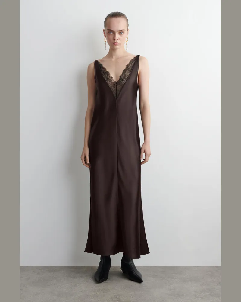 COS Slipdress Aus Satin Mit Spitzenbesatz Braun