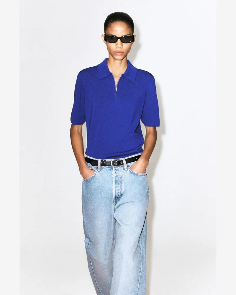 COS Poloshirt Aus Merinowolle Mit Reissverschluss Blau