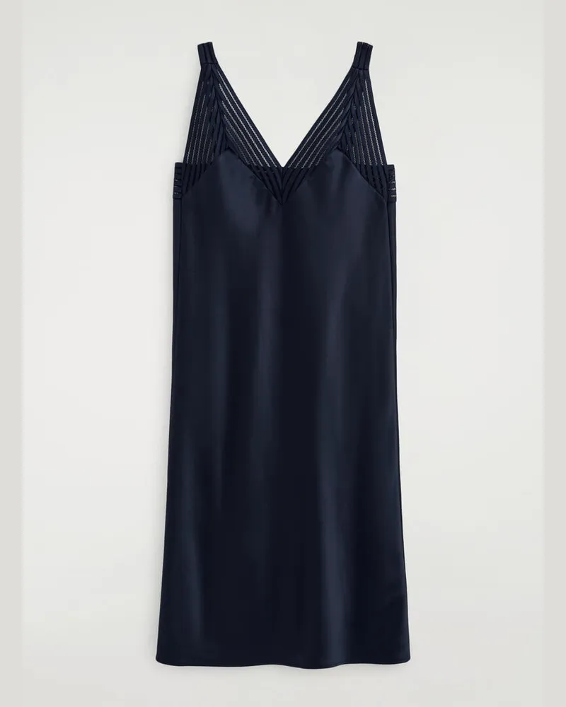 COS Slipdress Aus Satin Mit Lochmuster Blau