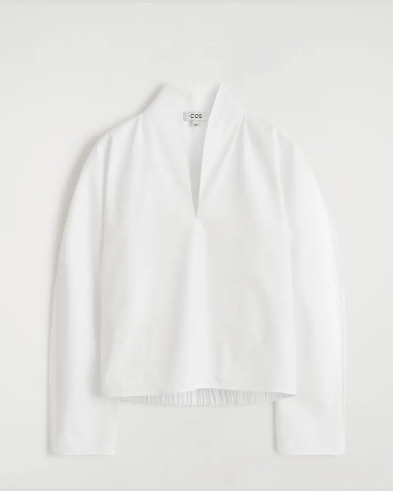 COS Baumwollbluse Mit Drapiertem Kragen Weiß