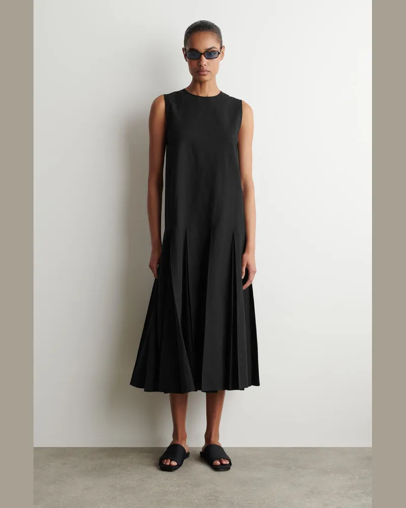 COS Pleated Cotton-Linen Maxi Dress Schwarz