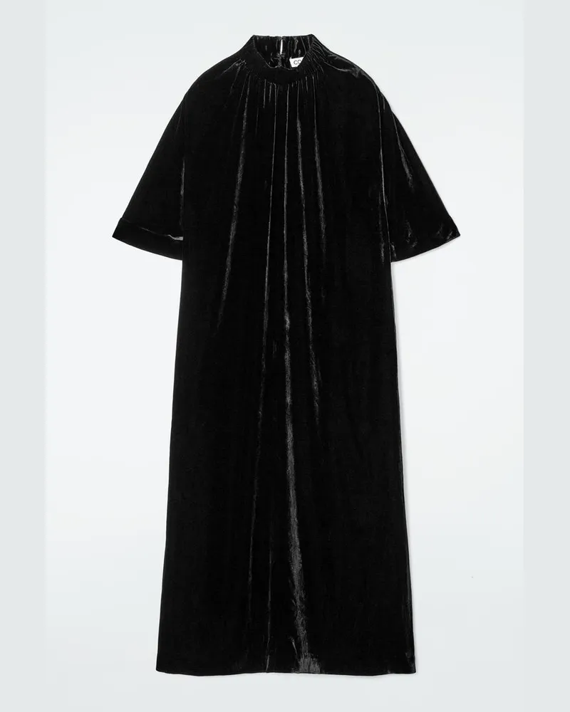 COS Samt-Midikleid Aus Seiden-Mix Mit Raffungen Schwarz