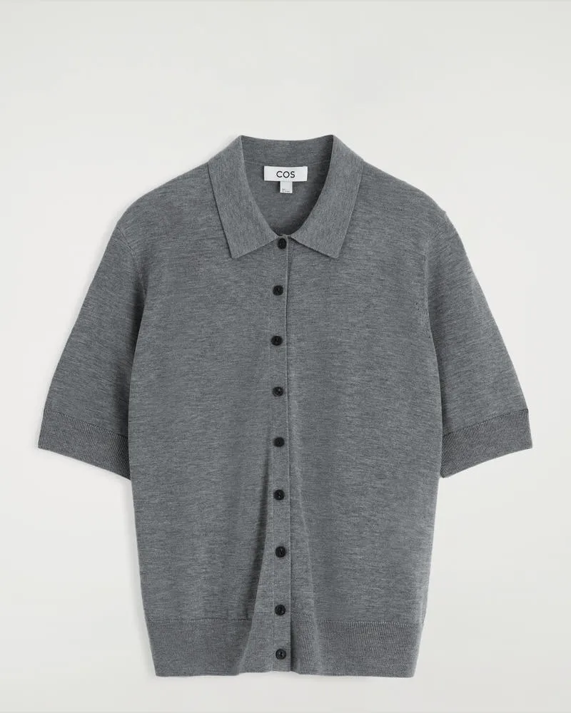 COS Polostrickjacke Aus Merinowoll-Mix Grau