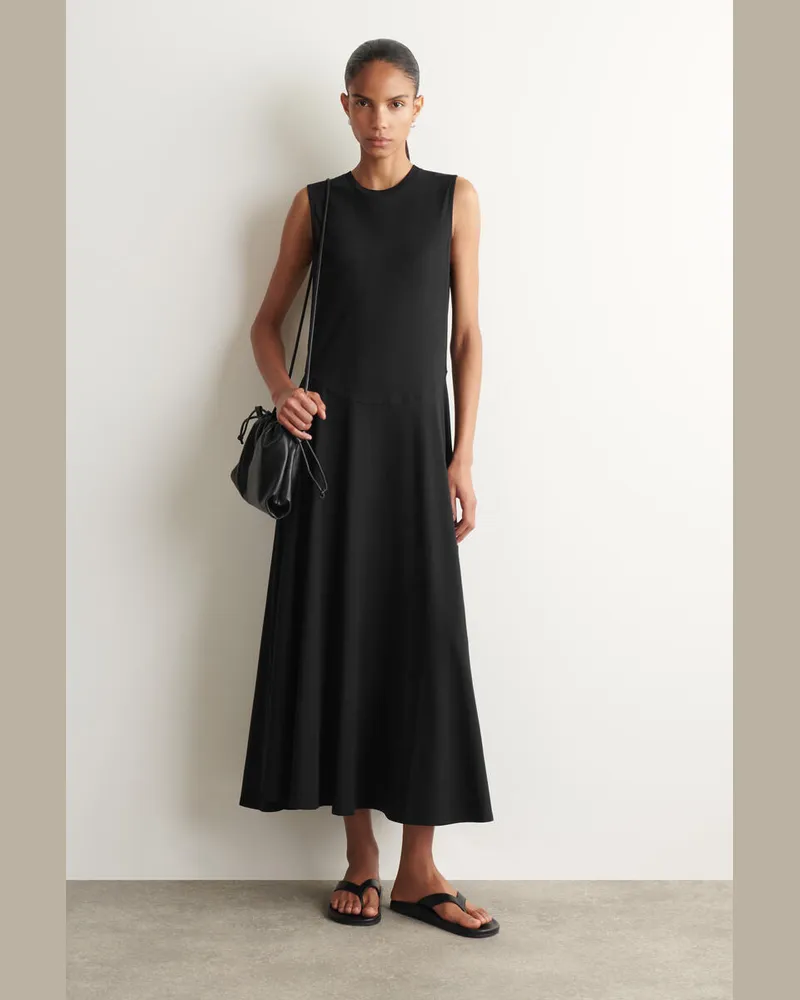 COS Skulpturales Midikleid Aus Baumwolljersey Schwarz