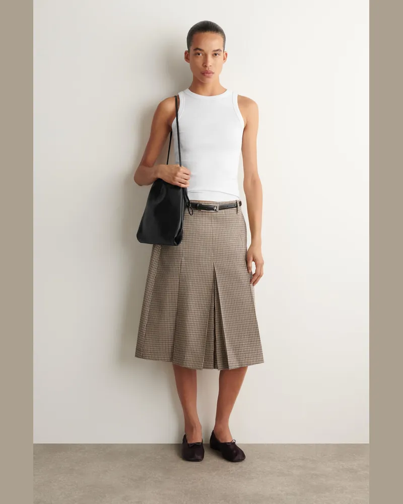 COS Karierter Midirock Aus Wolle Mit Kellerfalten Beige