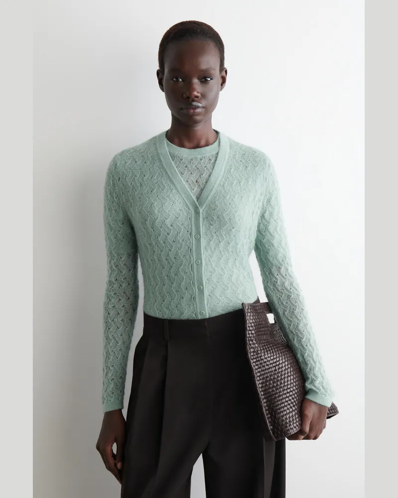 COS Strickjacke Aus Mohair Mit Pointelle-Muster Blau