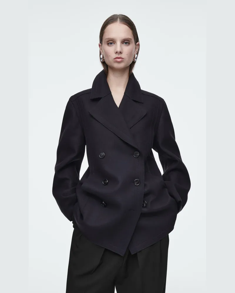 COS Lockere Cabanjacke Aus Wolle Blau
