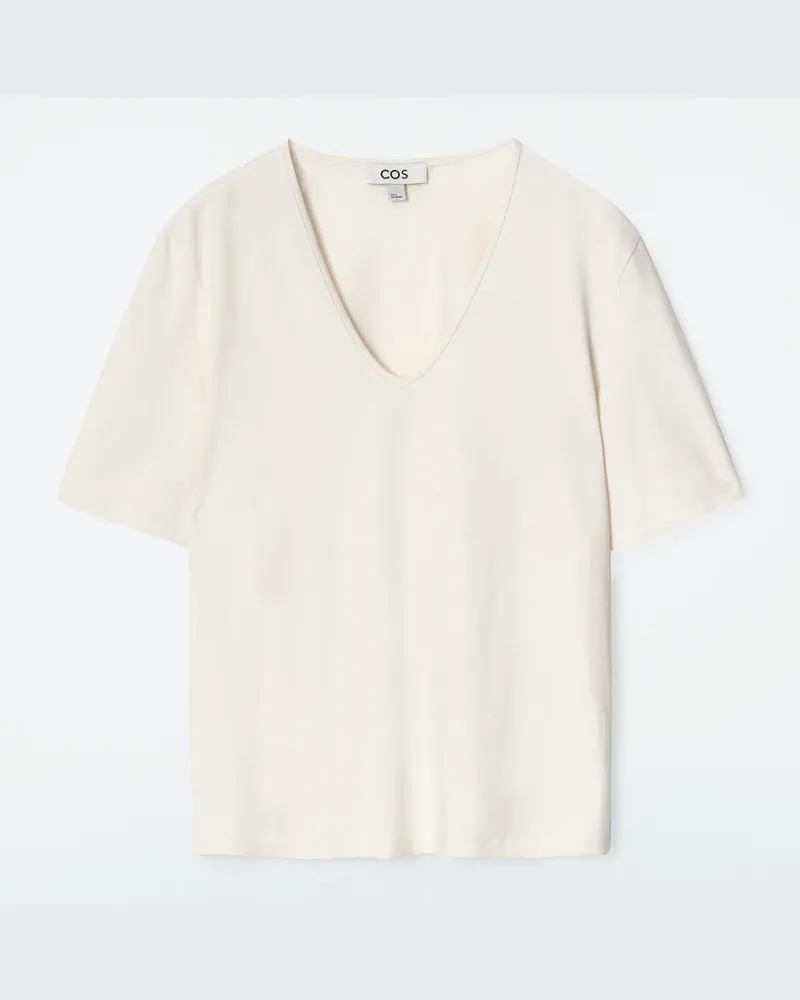 COS T-Shirt Aus Baumwolle Mit V-Ausschnitt Weiß