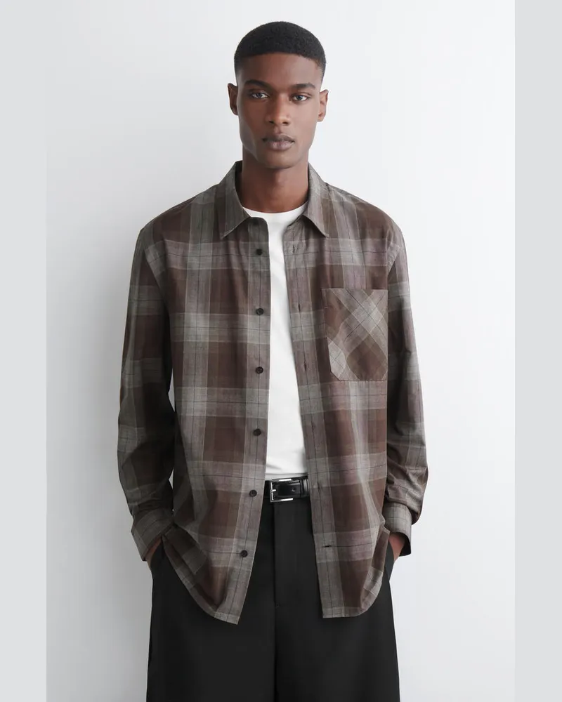 COS Kariertes Hemd Aus Gebürsteter Baumwolle Braun