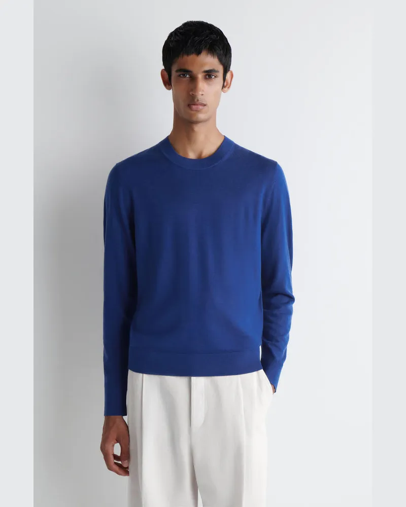 COS Schmaler Merinowollpullover Mit Rundhalsausschnitt Blau