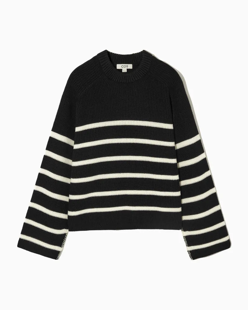 COS Gestreifter Pullover Aus Merinowolle Schwarz