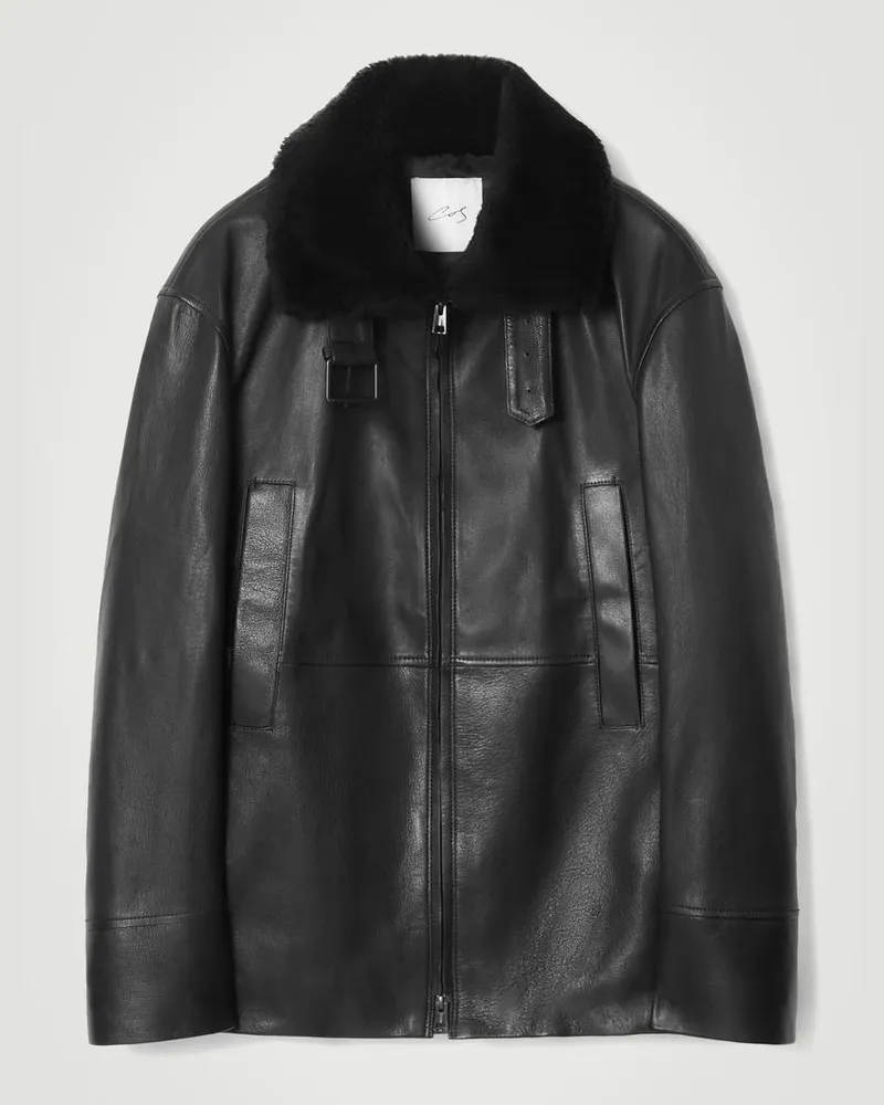 COS Die Lederjacke Mit Lammfellbesatz Schwarz