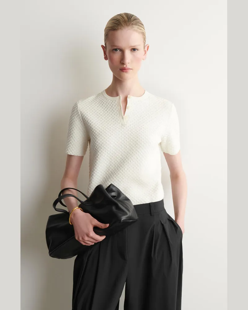 COS Henley-T-Shirt Aus Jacquard-Strick Weiß