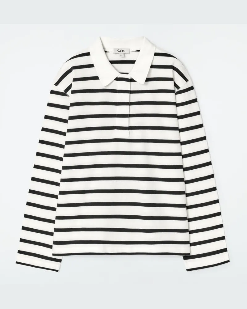COS Lockeres Langärmliges Poloshirt Mit Streifen Weiß