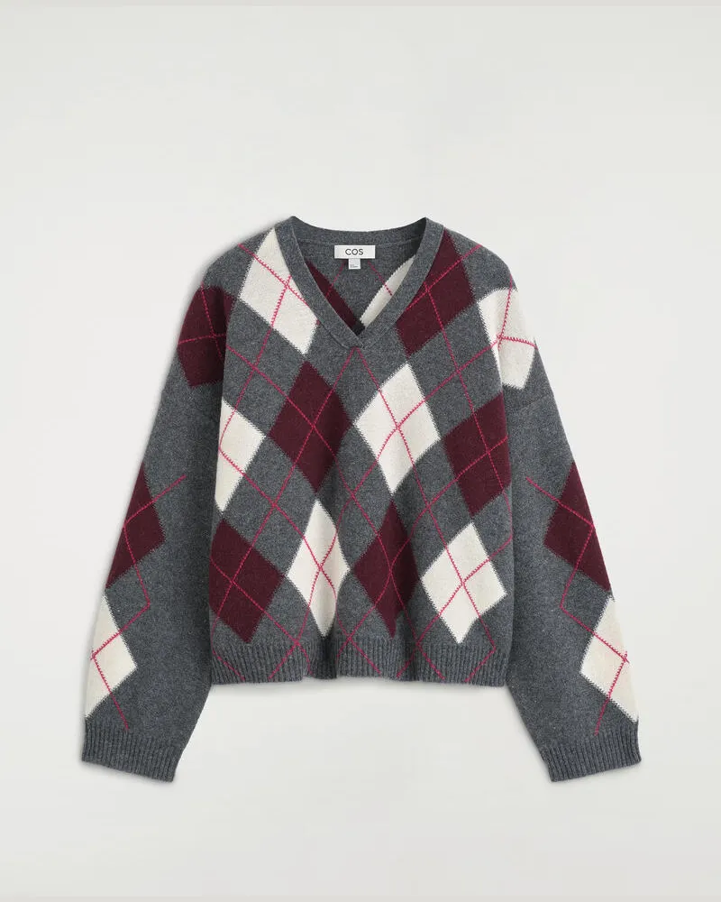 COS Pullover Aus Woll-Alpaka-Mix Mit V-Ausschnitt Grau