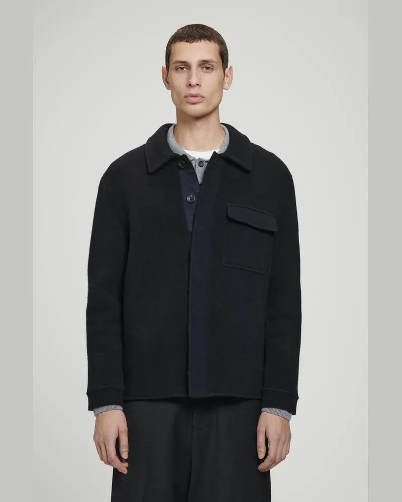 COS Lockere Doubleface-Hemdjacke Aus Wolle Blau