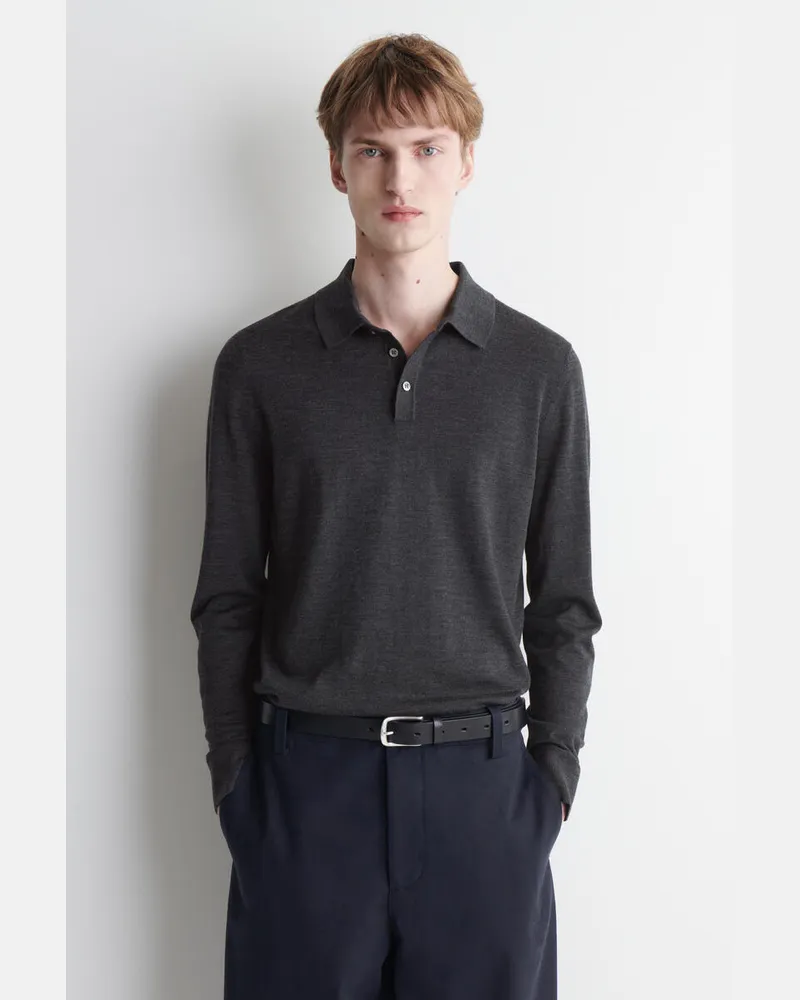 COS Schmal Geschnittenes Poloshirt Aus Merinowolle Grau