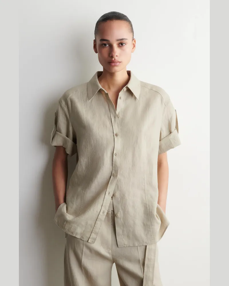 COS Leinenhemd Mit Umgeschlagenen Ärmeln Beige